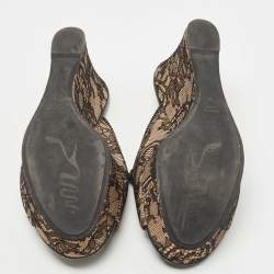 Pre Owned René Caovilla Black/Beige Mesh and Satin Wedge Sandals Size 39