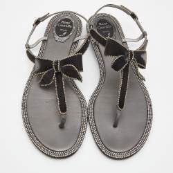 René Caovilla Grey Satin Crystal Embellished Slingback Flats Size 39