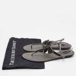 René Caovilla Grey Satin Crystal Embellished Slingback Flats Size 39