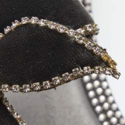 René Caovilla Grey Satin Crystal Embellished Slingback Flats Size 39