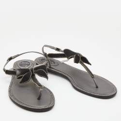 René Caovilla Grey Satin Crystal Embellished Slingback Flats Size 39