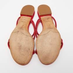 Pre Owned René Caovilla Red Crystal Embellished Satin Strappy Flats Size 39