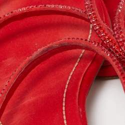 Pre Owned René Caovilla Red Crystal Embellished Satin Strappy Flats Size 39
