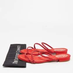 Pre Owned René Caovilla Red Crystal Embellished Satin Strappy Flats Size 39