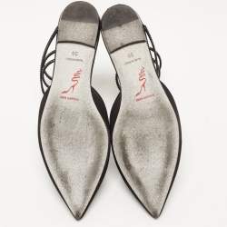 مملوكة مسبقًا René Caovilla Black Satin Ankle Wrap Flat Mule Sandals Size 38