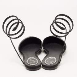 مملوكة مسبقًا René Caovilla Black Satin Ankle Wrap Flat Mule Sandals Size 38