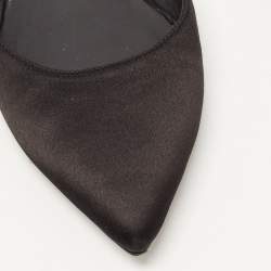 مملوكة مسبقًا René Caovilla Black Satin Ankle Wrap Flat Mule Sandals Size 38