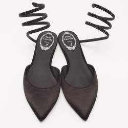 مملوكة مسبقًا René Caovilla Black Satin Ankle Wrap Flat Mule Sandals Size 38