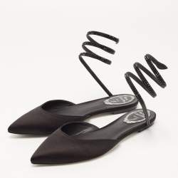 مملوكة مسبقًا René Caovilla Black Satin Ankle Wrap Flat Mule Sandals Size 38