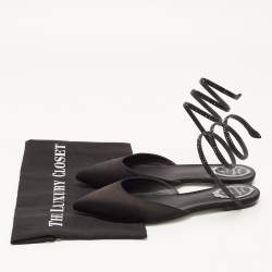 مملوكة مسبقًا René Caovilla Black Satin Ankle Wrap Flat Mule Sandals Size 38