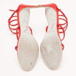 Pre Owned René Caovilla Red Leather Crystal Cleo Sandals Size 39