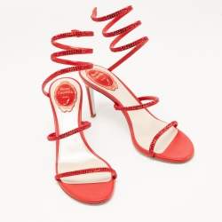 Pre Owned René Caovilla Red Leather Crystal Cleo Sandals Size 39