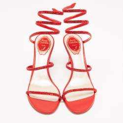 Pre Owned René Caovilla Red Leather Crystal Cleo Sandals Size 39