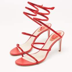 Pre Owned René Caovilla Red Leather Crystal Cleo Sandals Size 39