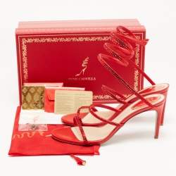 Pre Owned René Caovilla Red Leather Crystal Cleo Sandals Size 39