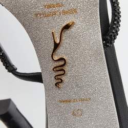 Rene Caovilla Black Leather Crystal Embellished Cleo Ankle Wrap Sandals Size 40