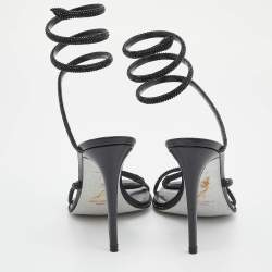 Rene Caovilla Black Leather Crystal Embellished Cleo Ankle Wrap Sandals Size 40