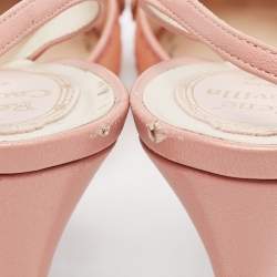 Pre Owned René Caovilla Pink Lace and Leather Crystal Embellished Slingback Pumps Size 39.5