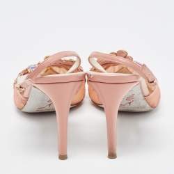 Pre Owned René Caovilla Pink Lace and Leather Crystal Embellished Slingback Pumps Size 39.5