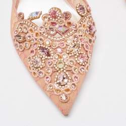 Pre Owned René Caovilla Pink Lace and Leather Crystal Embellished Slingback Pumps Size 39.5