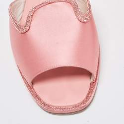Pre Owned Rene Caovilla Pink Satin Crystal Embellished Flat Slides Size 40