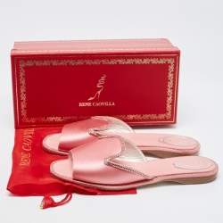 Pre Owned Rene Caovilla Pink Satin Crystal Embellished Flat Slides Size 40