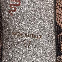 Pre Owned René Caovilla Black/Pink Lace and Leather Crystal Embellished Pumps Size 37