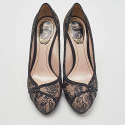 Pre Owned René Caovilla Black/Pink Lace and Leather Crystal Embellished Pumps Size 37