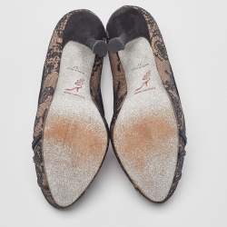 Pre Owned René Caovilla Black/Pink Lace and Leather Crystal Embellished Pumps Size 37