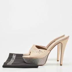 René Caovilla Beige Python Crystal Embellishment Slide Sandals Size 38