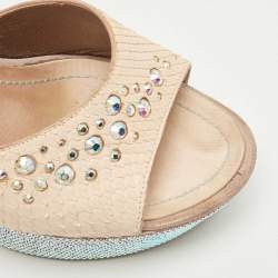 René Caovilla Beige Python Crystal Embellishment Slide Sandals Size 38
