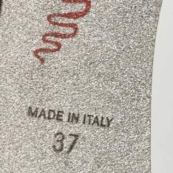 Pre Owned René Caovilla Black Leather and Mesh Crystal Embellished Ankle Strap Pumps Size 37