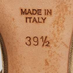 Pre Owned René Caovilla Metallic Gold Leather Crystal Embellished Slingback Sandals Size 39.5