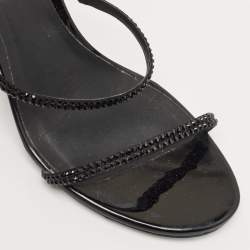 Pre Owned René Caovilla Black Satin Crystal Embellished Cleo Ankle Strap Sandals Size 38