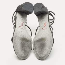 Pre Owned René Caovilla Black Satin Crystal Embellished Cleo Ankle Strap Sandals Size 38