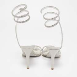 مملوكة مسبقًا Rene Caovilla Silver Crystal Embellished Satin Cleo Sandals Size 37