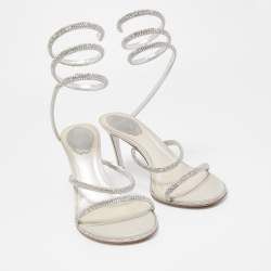 مملوكة مسبقًا Rene Caovilla Silver Crystal Embellished Satin Cleo Sandals Size 37