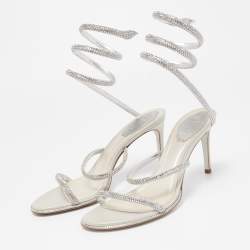 مملوكة مسبقًا Rene Caovilla Silver Crystal Embellished Satin Cleo Sandals Size 37