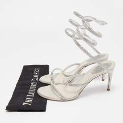 مملوكة مسبقًا Rene Caovilla Silver Crystal Embellished Satin Cleo Sandals Size 37