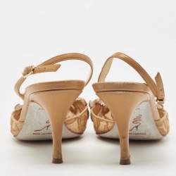 Rene Caovilla Brown Leather and Lace Crystal Embellished Slingback Pumps Size 38.5