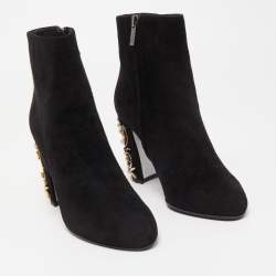 René Caovilla Black Suede Crystal Embellished Block Heel Ankle Booties Size 36.5