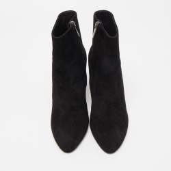 René Caovilla Black Suede Crystal Embellished Block Heel Ankle Booties Size 36.5