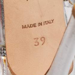 Pre Owned René Caovilla Silver Crystal Embellished Leather Slingback Sandals Size 39