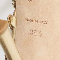 Pre Owned René Caovilla Gold Crystal Embellished Leather Strappy Ankle Wrap Sandals Size 38.5