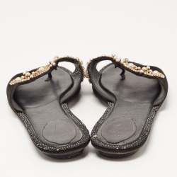 Rene Caovilla Black Suede Crystal Embellished Flat Slides Size 40