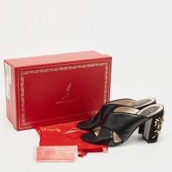 Pre Owned Rene Caovilla Black Leather and Suede Crystal Embellished Block Heel Sandals Size 37