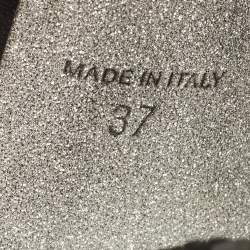 Pre Owned Rene Caovilla Black Leather and Suede Crystal Embellished Block Heel Sandals Size 37