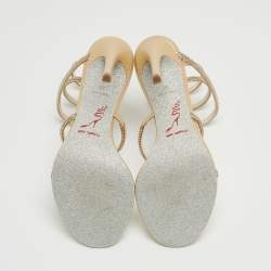 Pre Owned Rene Caovilla Gold Crystal Embellished Satin Cleo Ankle Wrap Sandals Size 36