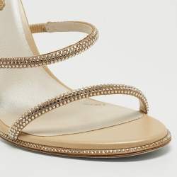 Pre Owned Rene Caovilla Gold Crystal Embellished Satin Cleo Ankle Wrap Sandals Size 36