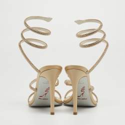 Pre Owned Rene Caovilla Gold Crystal Embellished Satin Cleo Ankle Wrap Sandals Size 36